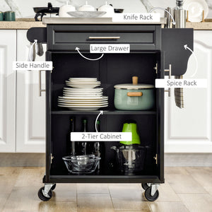 English Elm Homcom Rolling Kitchen Island Cart With Stainless Steel Top, Drawer, Spice Rack & Towel Holder, Black W2225P200674