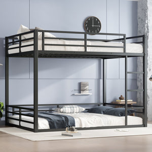 English Elm Metal Queen Over Queen Bunk Bed – Space-Saving Design For Teens & Adults, No Box Spring Needed, Black W1580S00140