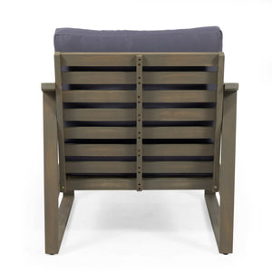 English Elm Christopher Knight Home® - SAMWELL Acacia Wood Outdoor Club Chair with Slatted Back, Sloped Arms & Water-Resistant Cushions DARK GREY 33.25 L x 30 W x 14.75 H 69678.00GDGRY