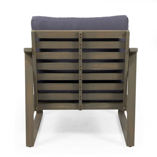 English Elm Christopher Knight Home® - SAMWELL Acacia Wood Outdoor Club Chair with Slatted Back, Sloped Arms & Water-Resistant Cushions DARK GREY 33.25 L x 30 W x 14.75 H 69678.00GDGRY