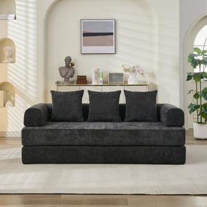 English Elm Comfy Chenille Convertible Folding Mattress Couch Sofa Bed with Armrest, Space-Saving, No Assembly Needed Black W1143P330250