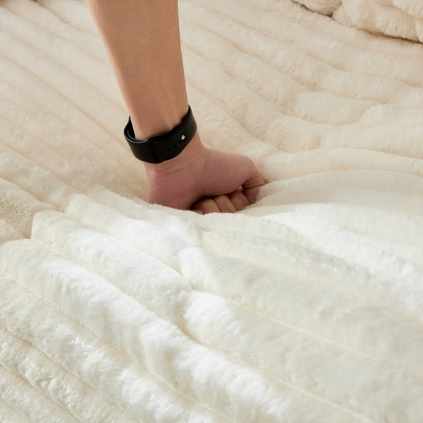 English Elm 82.7 Plush Corduroy 3-Seat Sofa – Modern Deep Seat Convertible Cloud Couch with Foam Pillows Beige+White W1885S00141