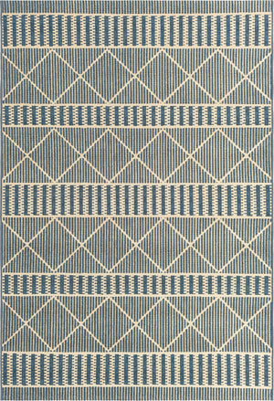 Unique Loom Outdoor Trellis Dalyan Machine Made Striped Rug Blue, Ivory 5' 3" x 8' 0"