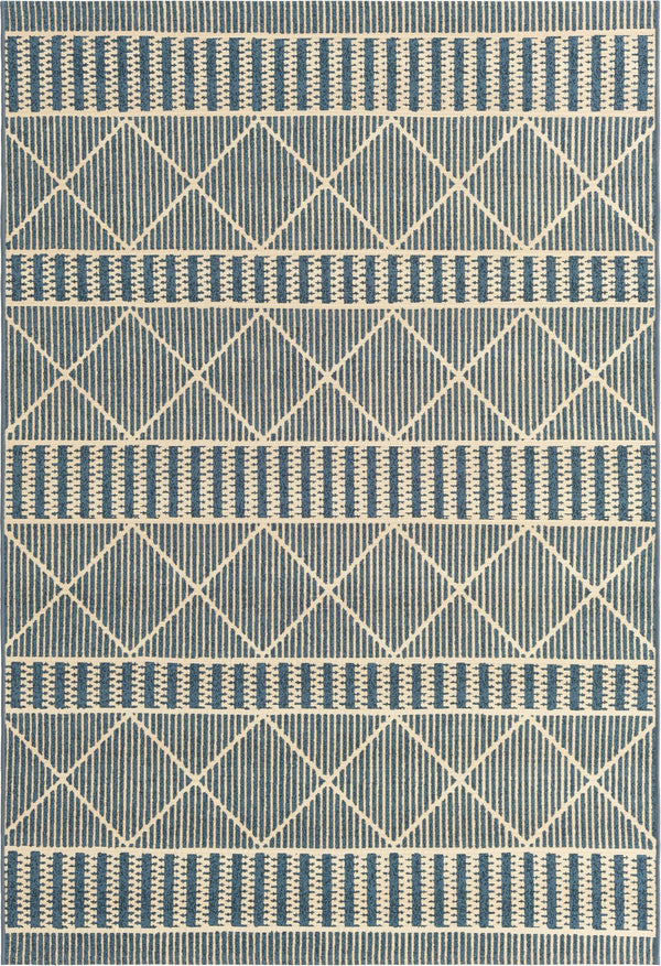 Unique Loom Outdoor Trellis Dalyan Machine Made Striped Rug Blue, Ivory 5' 3" x 8' 0"