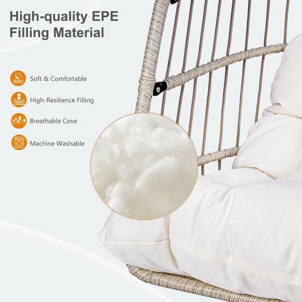 English Elm Outdoor Rattan Egg Swing Chair – Stylish Off-White Hanging Chair With Cushions & Durable Frame W2500P364236-GIGA
