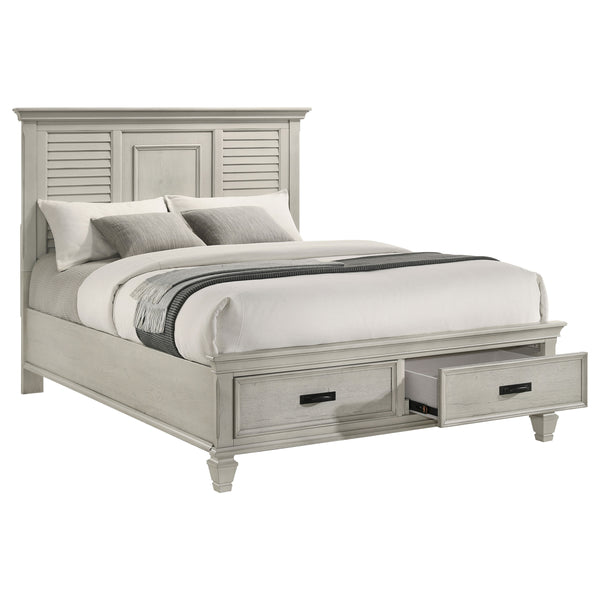 English Elm Capistrano Rustic Distressed White Queen Bed with 2 Drawers, High Louvered Headboard & Tapered Feet B062S00932