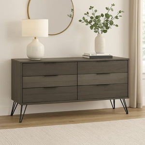 English Elm Contemporary Solid Wood Six Drawer Dresser with Hairpin Legs for Bedroom Storage B056P417104