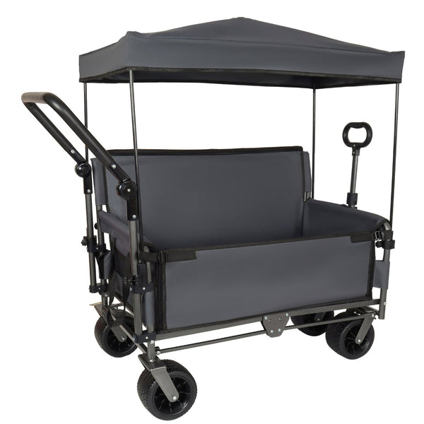 English Elm 3-in-1 Folding Wagon with Canopy Bench Seat 500lb All Terrain Heavy Duty Cart Gray W2932P354212