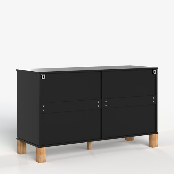 English Elm 6-drawer Solid Wood Dresser Mid-century Modern Gray Finish with Metal Bar Handles Black W1445P419756