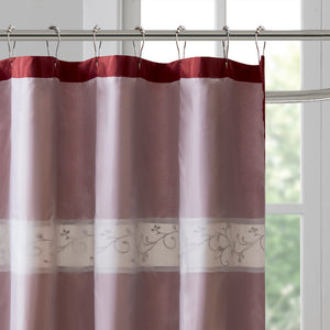 JLA Home Madison Park - Faux Silk Embroidered Floral Shower Curtain in Deep Red — Luxe Spa Texture, Machine Washable, Multiple Sizes Available MP70-644