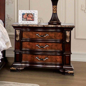 English Elm Traditional Sintered Stone Nightstand with Usb Port Gold Carved Dovetail Drawers B2741P433362