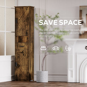 English Elm 69" Slim Tall Storage Cabinet with Barn Doors and Drawer for Small Spaces, Adjustable Shelves, Sturdy Vintage W2386P207759