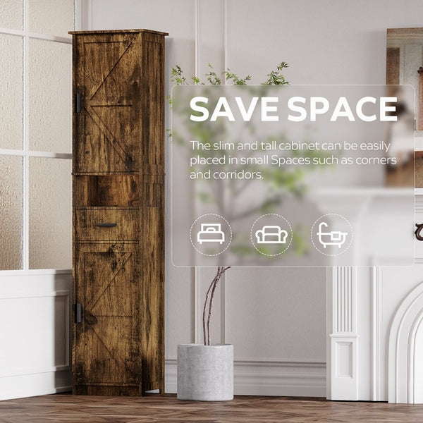 English Elm 69" Slim Tall Storage Cabinet with Barn Doors and Drawer for Small Spaces, Adjustable Shelves, Sturdy Vintage W2386P207759