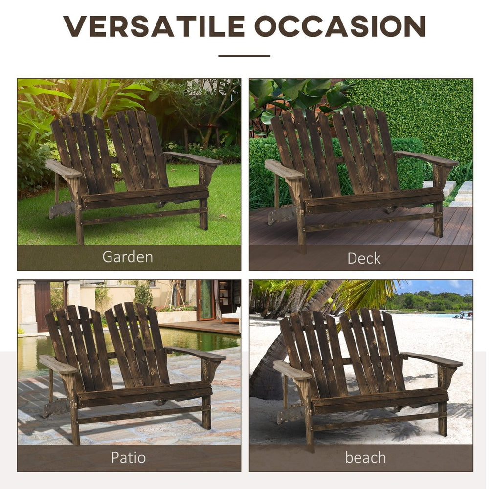 English Elm Wooden Double Adirondack Bench Fir Frame Ergonomic Seat Outdoor Patio Two Person T3971P388133