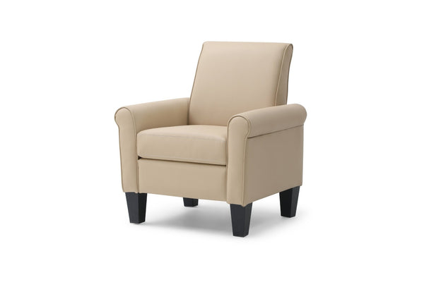 English Elm Vineland High Back Faux Leather Accent Chair with Tailored Piping for Modern Living Beige B078P497925