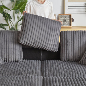 English Elm 84inch Corduroy Deep Seat Three Person Sofa with Storage Ottomans for Living Room Grey W834S00567