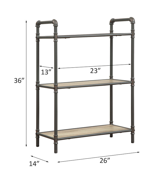 English Elm Itzel Industrial 3-Tier Bookshelf in Antique Oak & Sandy Gray – Open Metal Frame, Durable MDF Shelves, 23x13" per Shelf B2726P262956