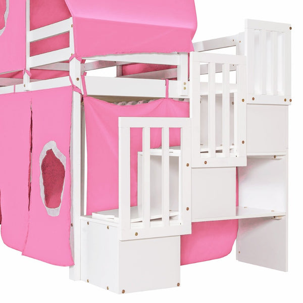 English Elm Twin Castle Loft Bed with Play Tower Pinewood Frame for Kids Bedroom Storybook LT000568AAH-1
