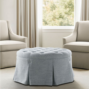 JLA Home Martha Stewart - Skirted 32" Round Ottoman with Button-Tufted Top and Pleated Skirt — Versatile Seat & Footrest MT101-0179