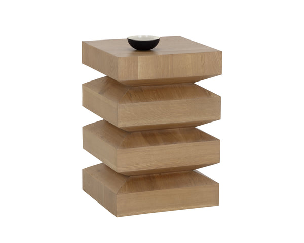 Sunpan Cormac End Table - Handcrafted Solid Acacia Wood with Unique Textures for Stylish Living Spaces Rustic Oak