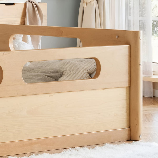 English Elm Queen Low Profile Floor Bed Pine Wood Frame Japandi Minimalist Bedroom Design Natural W1580P438796