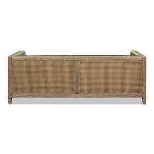 English Elm Jennifer Taylor Home - Georgia 81" Cane Rattan Tuxedo Sofa Olive Green Performance Velvet Solid Oak Frame Removable Cushions B2719P238322