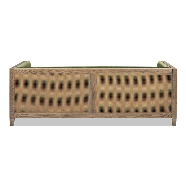 English Elm Jennifer Taylor Home - Georgia 81" Cane Rattan Tuxedo Sofa Olive Green Performance Velvet Solid Oak Frame Removable Cushions B2719P238322