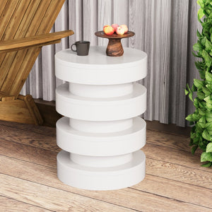 English Elm Modern Mgo Three Tier Round Accent Table Weather Resistant Patio and Living Room Decor White N770P359379W