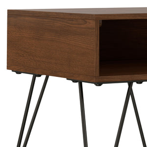 English Elm Hunter Handcrafted Solid Wood Veneer End Table with Open Storage and Industrial Hairpin Legs Walnut B136P203438