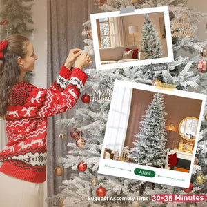 English Elm Homcom 9 Foot Frosted Artificial Spruce Tree with 2514 Flocked Tips Easy Setup W2225P485606