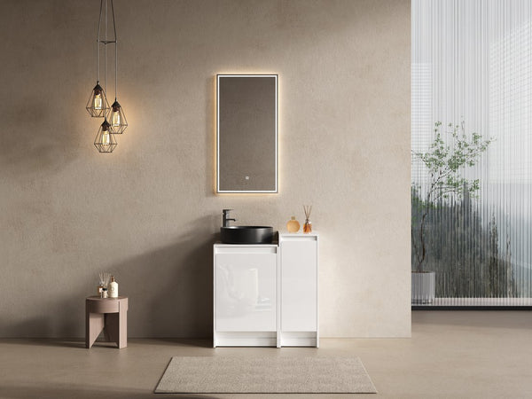English Elm 32" Freestanding Bathroom Vanity With Black Ceramic Sink, Soft-Close Doors, Modern Storage Solution W999S00433