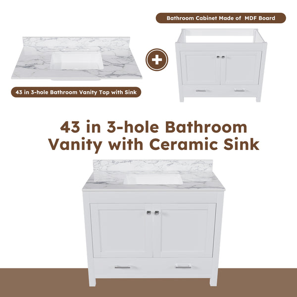 English Elm Modern 43" Bathroom Vanity With Luxurious Carrara White Top, Soft-Close Drawers & Sturdy Storage Solutions W509S00143