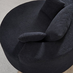English Elm 55"l Teddy Fleece Round Chaise Chair Plush Foam Seating for Modern Living Rooms Black W1669P368466