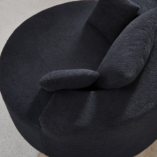 English Elm 55"l Teddy Fleece Round Chaise Chair Plush Foam Seating for Modern Living Rooms Black W1669P368466