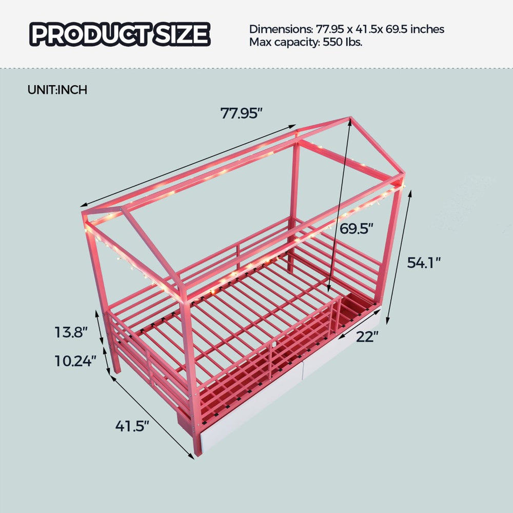 English Elm Metal Twin Over Bunk Bed with Full Guardrail Ladder and Convertible Iron Frame W3752S00017