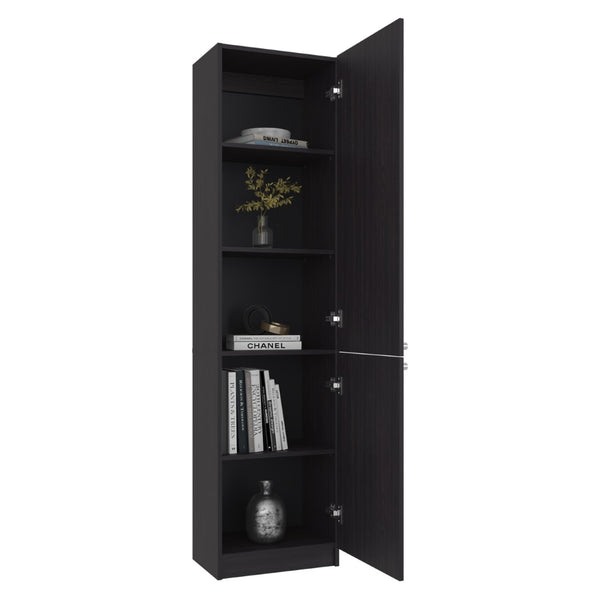 English Elm Kudai Tall Narrow Wenge Storage Cabinet Five Open Shelves Modern Minimalist Design B128P485419