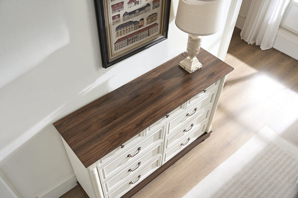 English Elm 8 Drawer Farmhouse Chest Distressed Two-tone Wood Grain Finish Antique Hardware W2393P252368