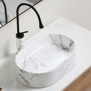 English Elm Oval Porcelain Vessel Sink Bold Marble Art Pattern Above Counter Vanity Basin W3402P362392
