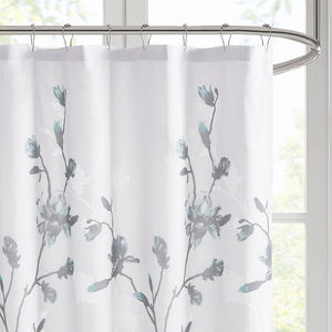 JLA Home Madison Park - Floral Magnolia Burnout Shower Curtain with Attached Microfiber Liner, 72"x72" Aqua Grey Elegance MP70-6421