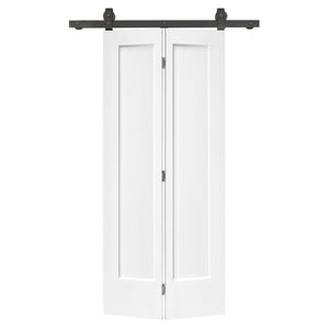 English Elm 24 in Primed Mdf Bi-fold Barn Door with Raised 6-panel Profile and Sliding Hardware B2763P491025