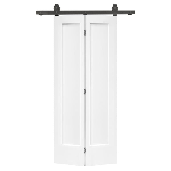 English Elm 24 in Primed Mdf Bi-fold Barn Door with Raised 6-panel Profile and Sliding Hardware B2763P491017