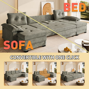 English Elm 109.5" Oversized U-shaped Sectional Sleeper Chenille Modular Sofa with Usb Ports Light Grey W1885S00439