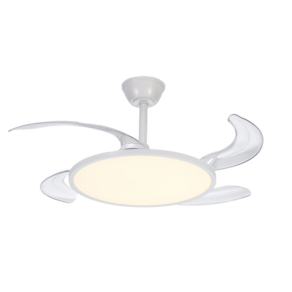 English Elm Retractable 42" Ceiling Fan with Light and Remote, Flush Mount Fandelier, 3CCT DC, Ultra-Quiet White W2312P375020