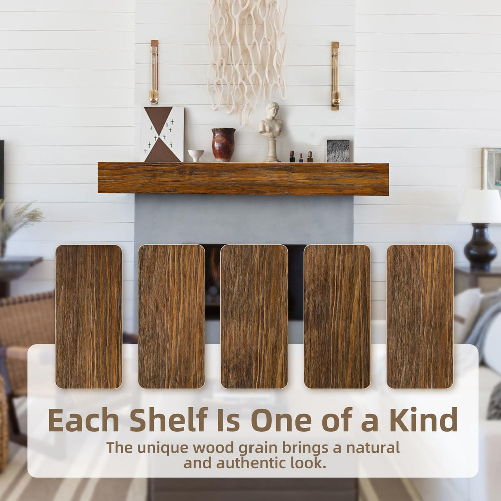 English Elm Fireplace Mantel - 74" Handcrafted Solid Pine Floating Shelf, Dark Chocolate Finish For Stylish Display T3210P391500