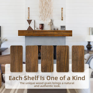 English Elm Fireplace Mantel - 74" Handcrafted Solid Pine Floating Shelf, Dark Chocolate Finish For Stylish Display T3210P391500