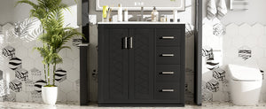 English Elm 36'' Bathroom Vanity with Ceramic Sink Combo Solid Wood Frame Soft-Closing Drawers Ample Storage Elegance Black N710P243327B