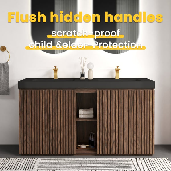 English Elm Emilia 60 Inch Freestanding Oak Vanity with Ceramic Sink and Soft Close Drawers Walnut Brown W1865S00211