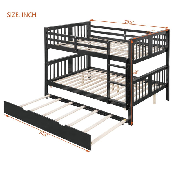 English Elm Full Over Bunk Bed with Twin Trundle Solid Pine Frame Gray Convertible LT100204AAP-1