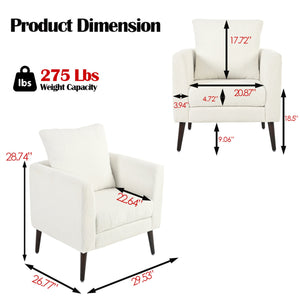 English Elm Modern Teddy Fabric Accent Chair - Plush Chenille Upholstered Armchair with Pillow, Wood Legs, Ergonomic Comfort for Living Room, Bedroom (White) W1028P236496