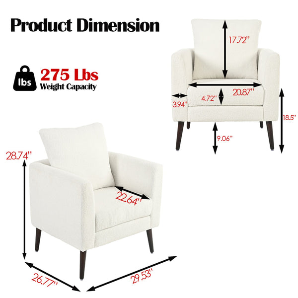 English Elm Modern Teddy Fabric Accent Chair - Plush Chenille Upholstered Armchair with Pillow, Wood Legs, Ergonomic Comfort for Living Room, Bedroom (White) W1028P236496